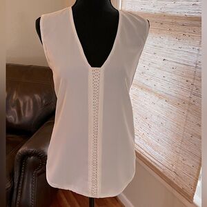 Dressy White Tank with Leather Detail